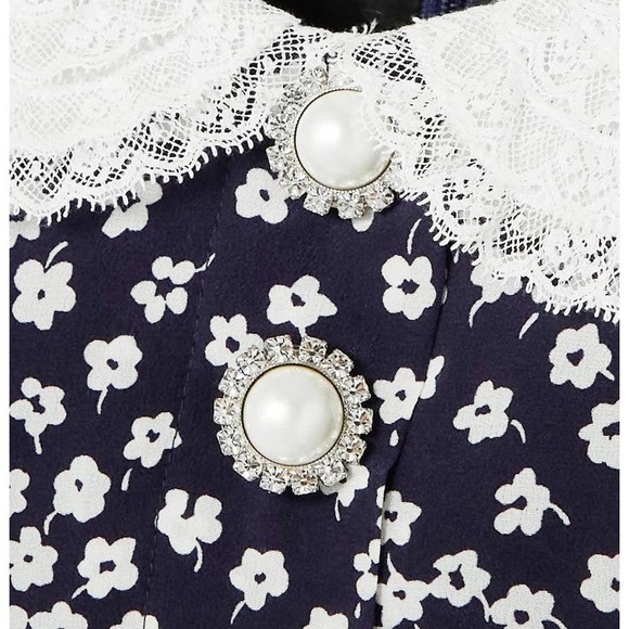 ALESSANDRA RICH Floral Daisy Print Lace Trimmed Silk Mini Dress - Picture 3 of 10